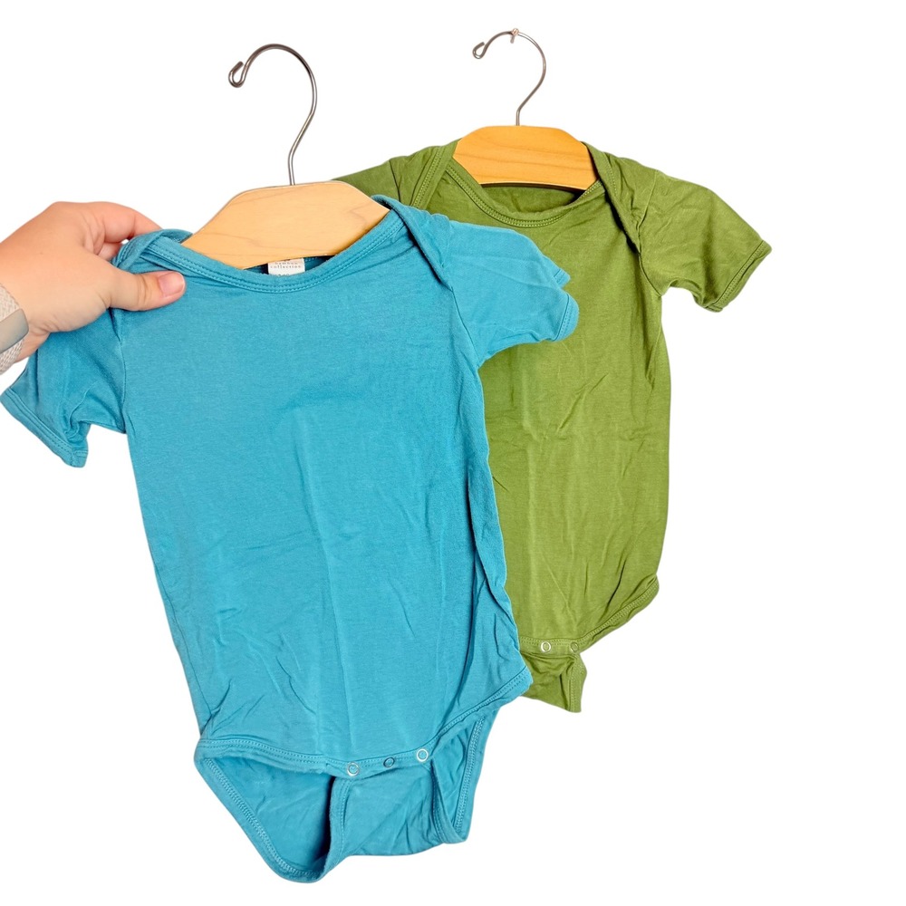 Kate Quinn Bamboo Collection Bodysuit Set 2pk Teal Olive Green 12-18M